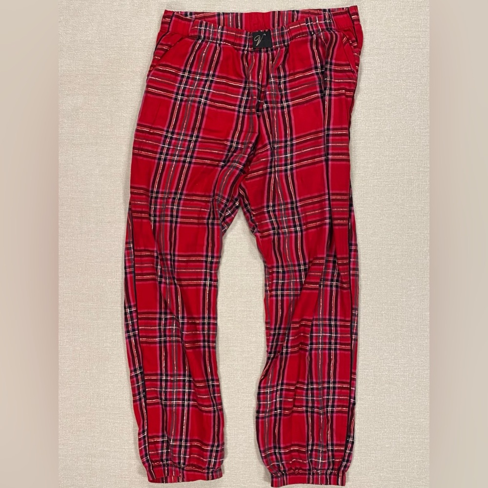 Victoria's Secret Pink Plaid Pajama Bottoms Jogger Ankle Flannel Red Black